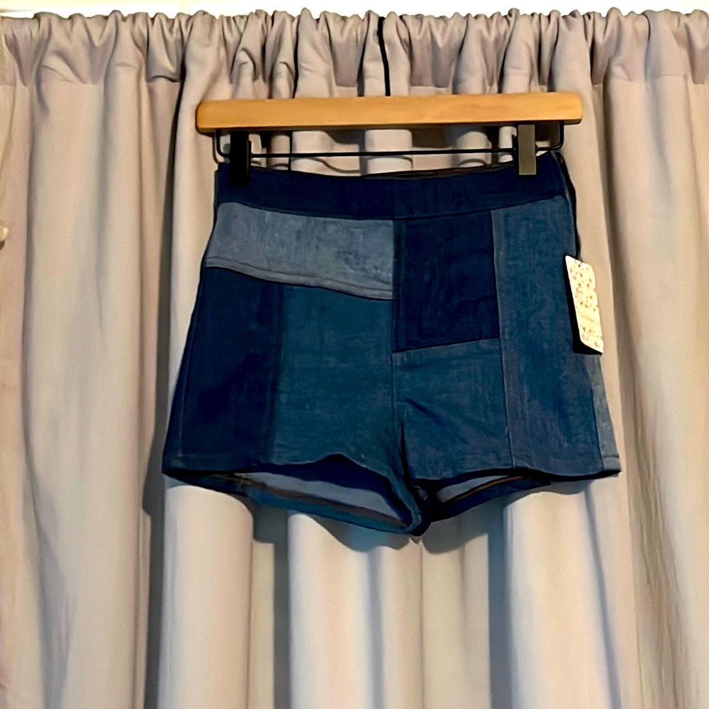 Free People Patchwork Denim Shorts